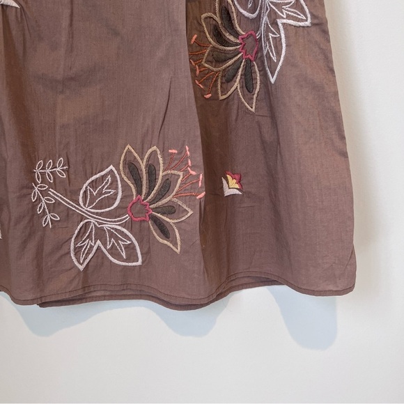 Merona Womens Floral Embroidered Knee Length Skirt Mocha Color Flowing Size 10 - Picture 16 of 16